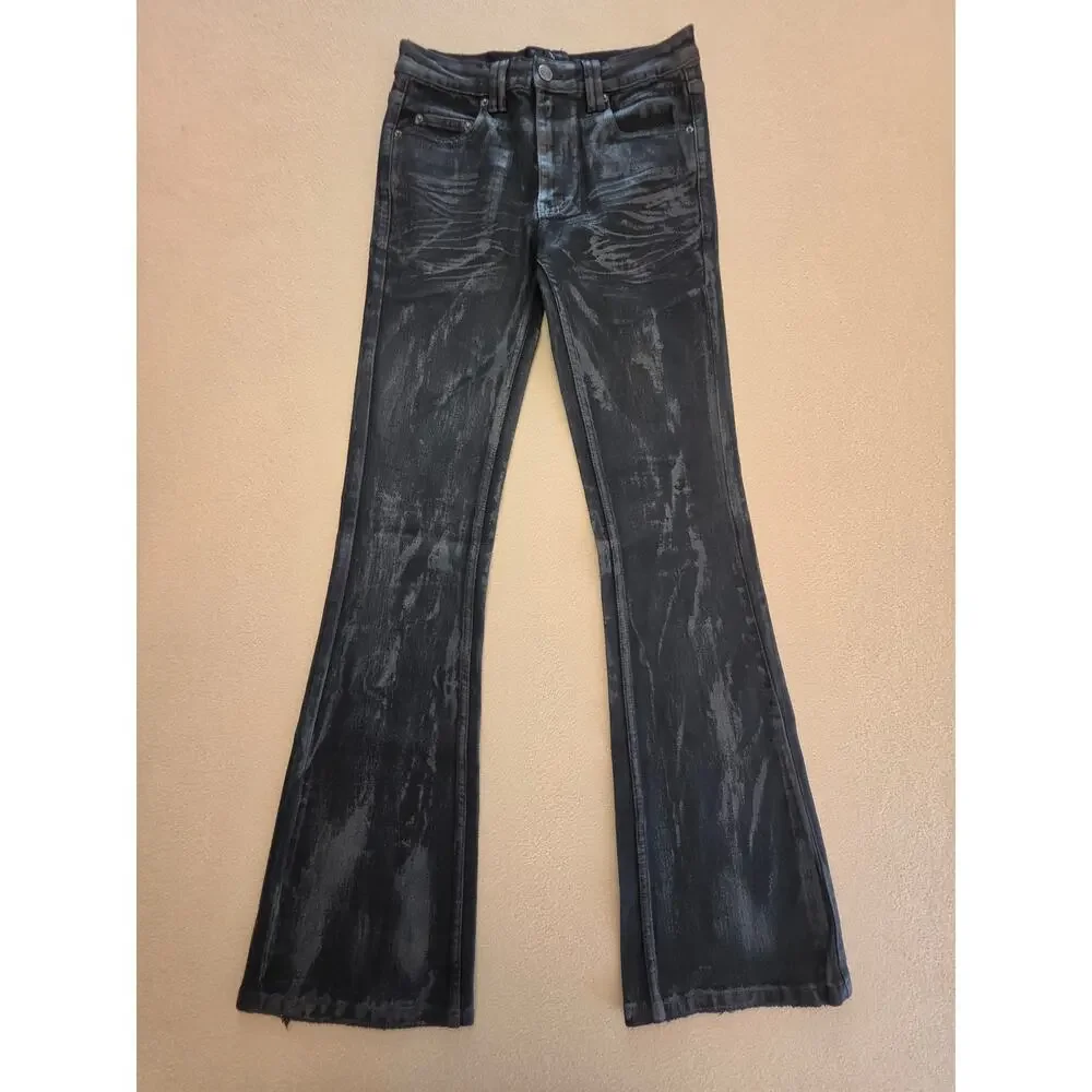 FOURFOUR Clothing Hand-Waxed Flared Stretch Denim Jeans Black Opium Style Sz 30
